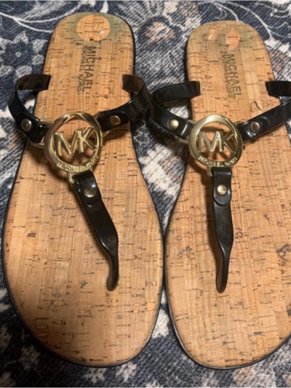 Michael Kors Black Leather Logo Thong Sandals
